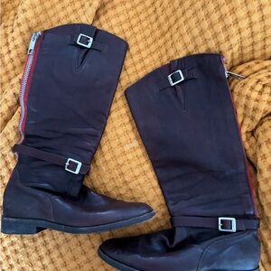 Golden Goose Brown Leather Boots with Red Accents